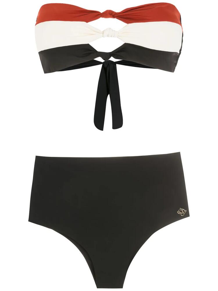 Brigitte knot-detail striped bikini - Black Cover