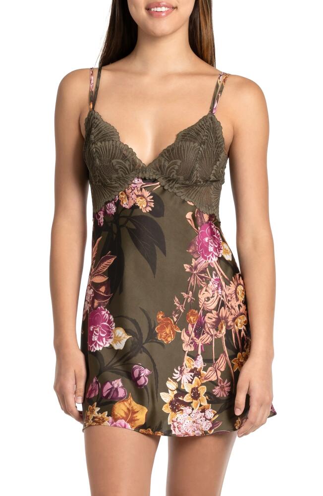 Midnight Bakery Lace Trim Floral Print Satin Chemise in Prettyinfall/Green Cover