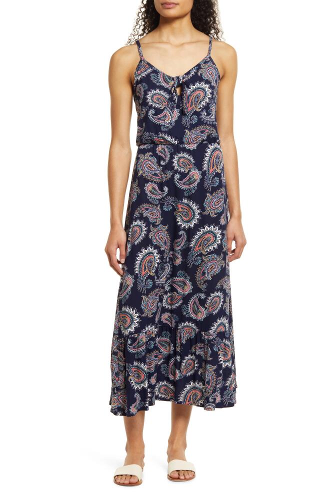 Loveappella Tie Front Maxi Sundress in Navy Cover