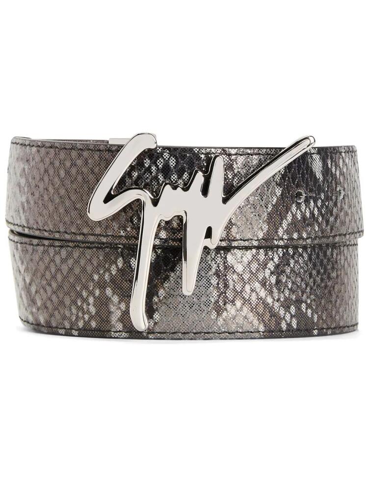 Giuseppe Zanotti Signature buckle snakeskin-effect belt - Black Cover