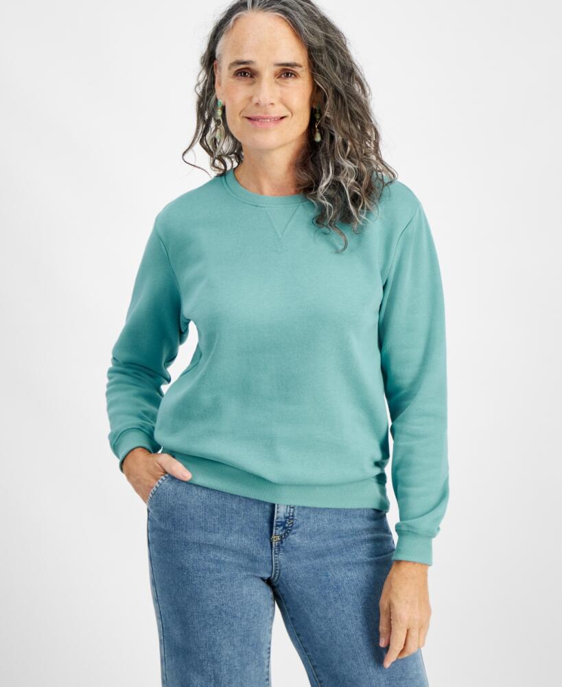 Style & Co Women's Long-Sleeve Crewneck Sweatshirt, Created for Macy's - Sea Spray Cover