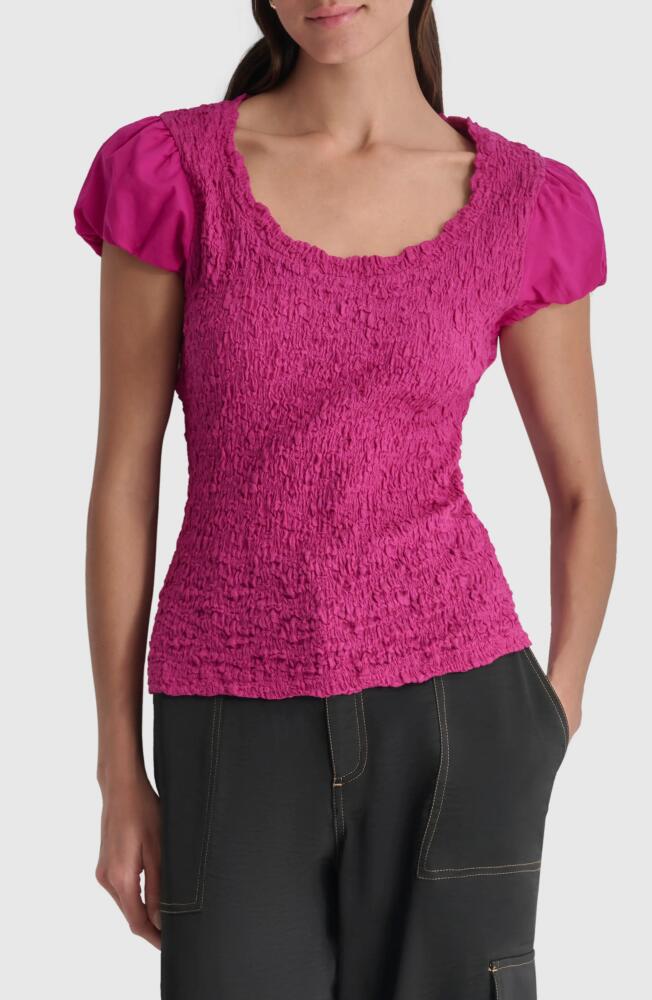 DKNY Puff Sleeve Top in Raspberry Cocktail Cover