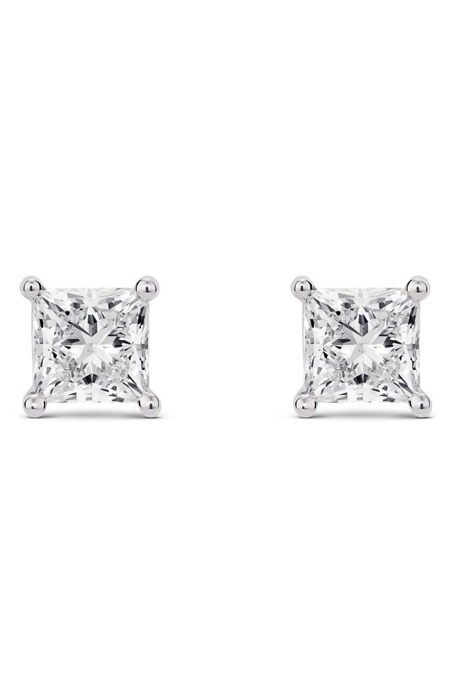 LIGHTBOX 2-Carat Princess Cut Lab Grown Diamond Stud Earrings in White/14K White Gold Cover