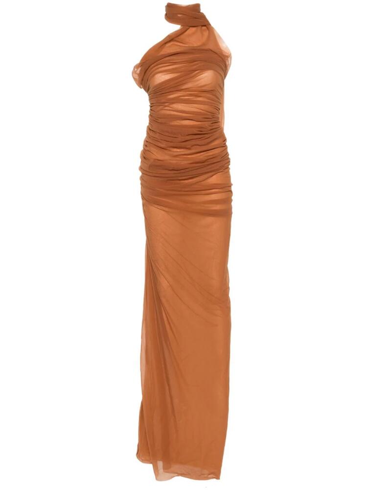 Ludovic de Saint Sernin draped georgette-crepe maxi dress - Brown Cover