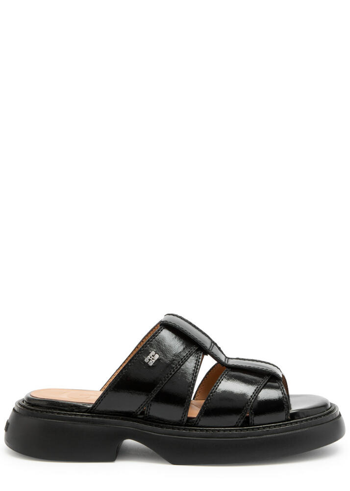 Ganni 40 Patent Faux Leather Sliders - Black Cover