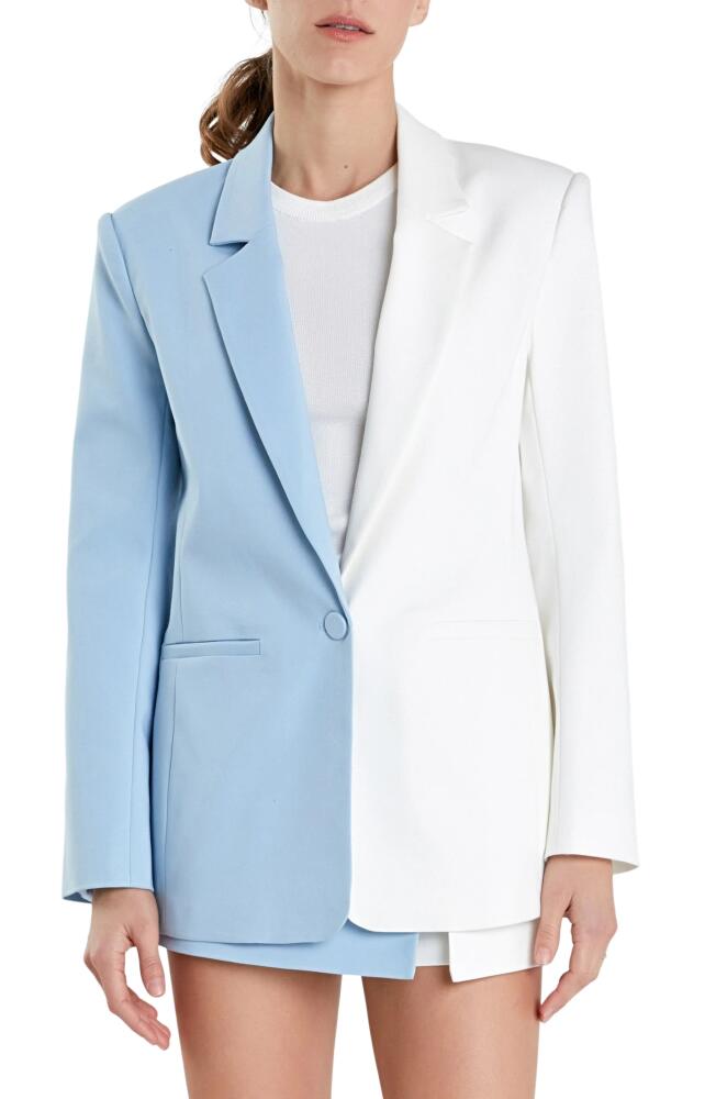 English Factory Colorblock Boyfriend Blazer in Powder Blue/White Cover