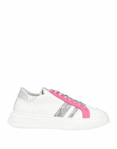 Geneve Woman Sneakers White Soft Leather, Textile fibers Cover