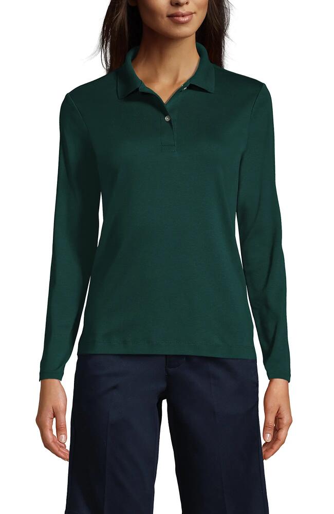 Lands' End School Uniform Long Sleeve Feminine Fit Interlock Polo Shirt in Evergreen Cover