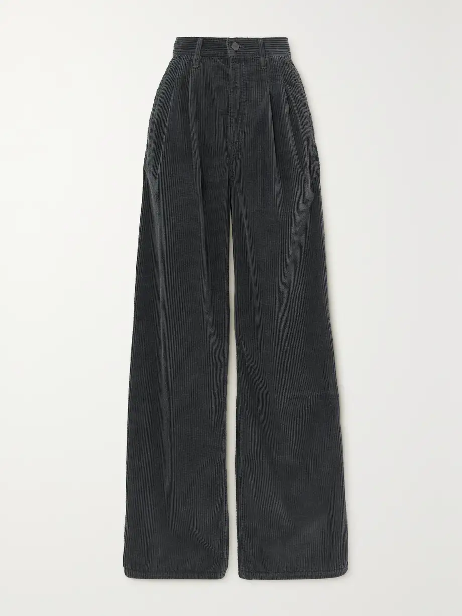 GOLDSIGN - The Edgar Pleated Cotton-corduroy Wide-leg Pants - Gray Cover