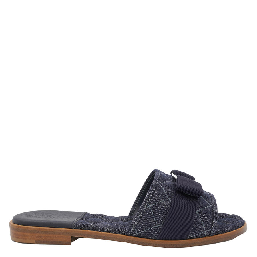 Salvatore Ferragamo Ladies Denim Navy Vara Bow Slides Cover