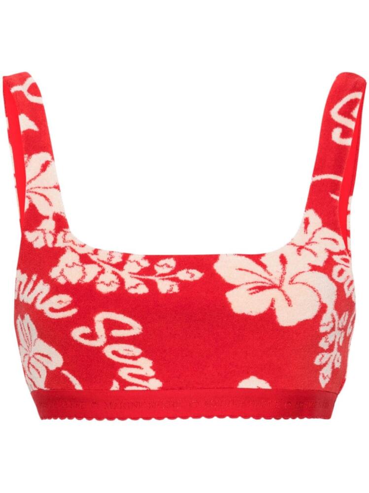 Marine Serre floral-jacquard towel bralette - Red Cover