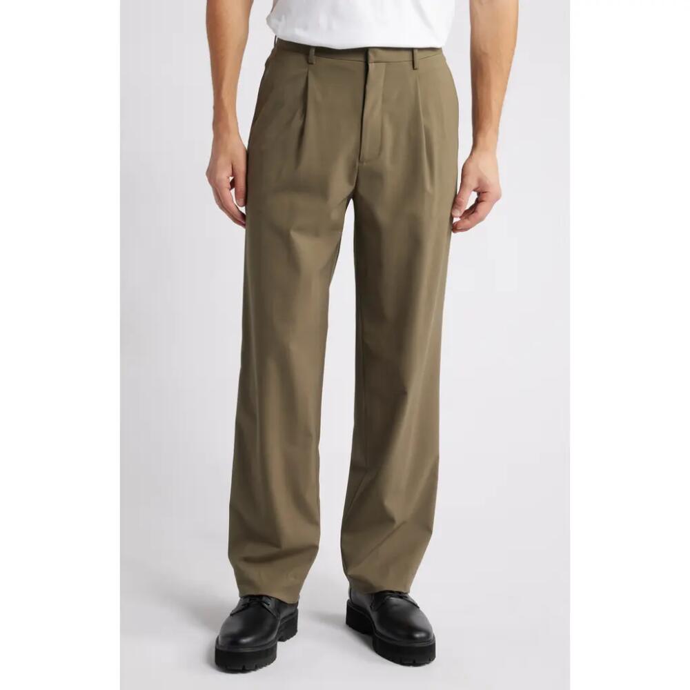 Theory Relaxed Fit Pleated Stretch Wool Dress Pants in Moss - F03 Cover