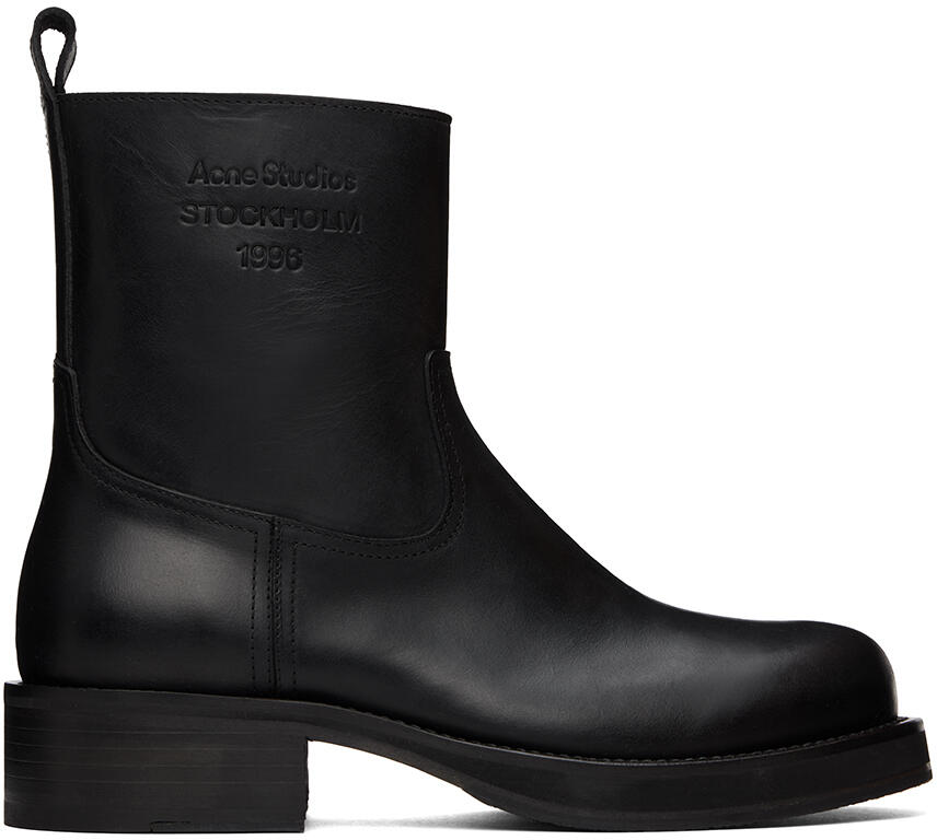 Acne Studios Black Leather Waxed Boots Cover