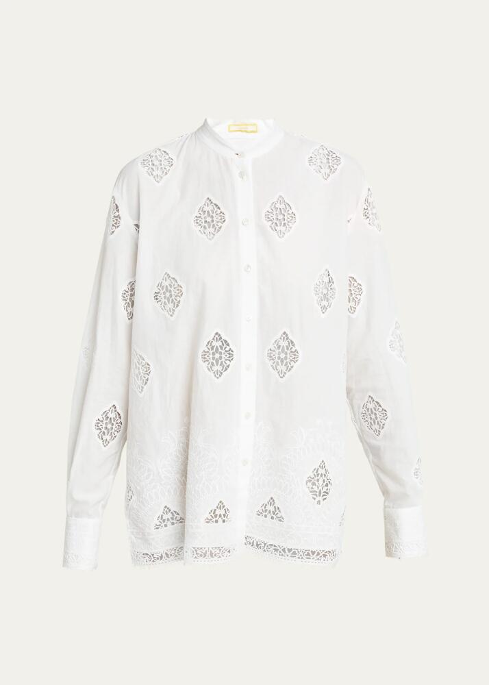 Erdem Lace-Embroidered Long-Sleeve Open-Back Shirt Cover