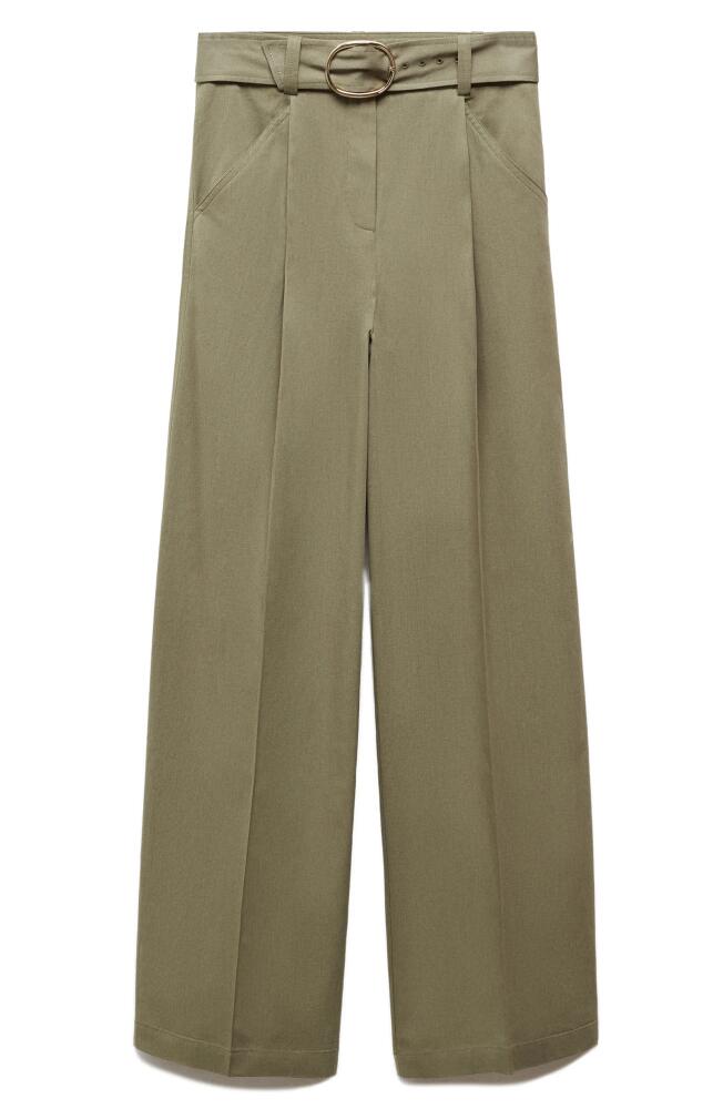 MANGO Angie Belted Wide Leg Pants in Beige - Khaki Cover