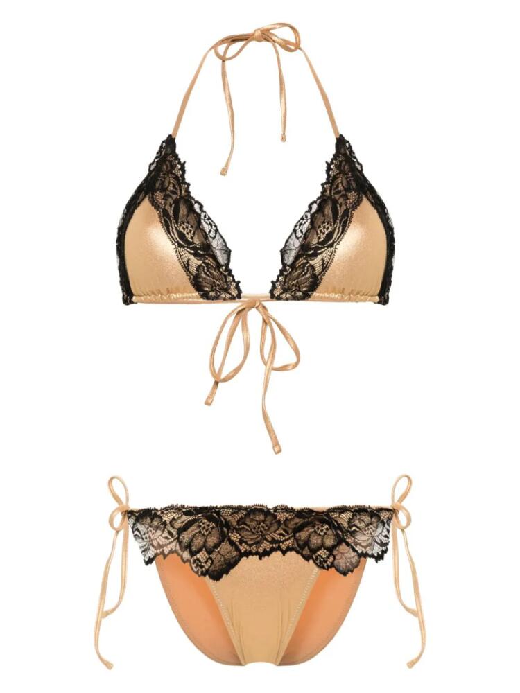 PARAMIDONNA Kourtney lace-detail bikini - Gold Cover