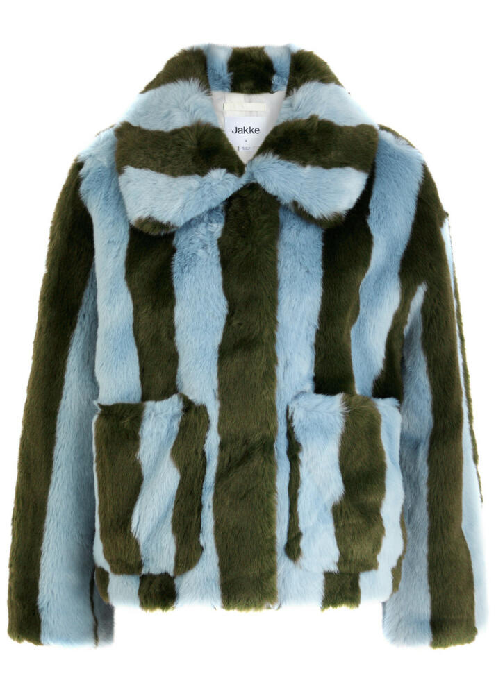 Jakke Traci Striped Faux fur Jacket - Blue Cover