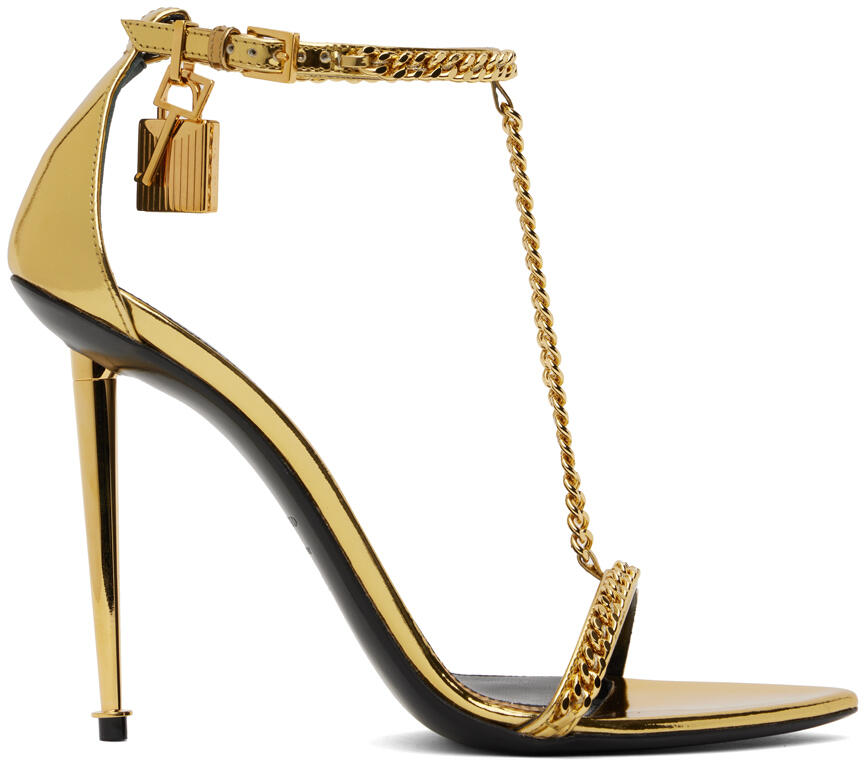 TOM FORD Gold Laminated Heeled Sandals Cover