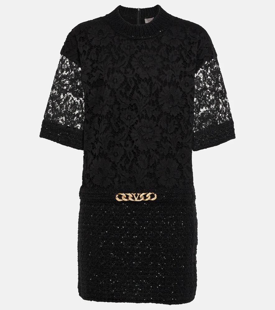 Valentino VLogo Chain bouclé and lace minidress Cover