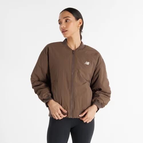 New Balance Women's Graphic Woven Bomber Jacket - Brown Cover