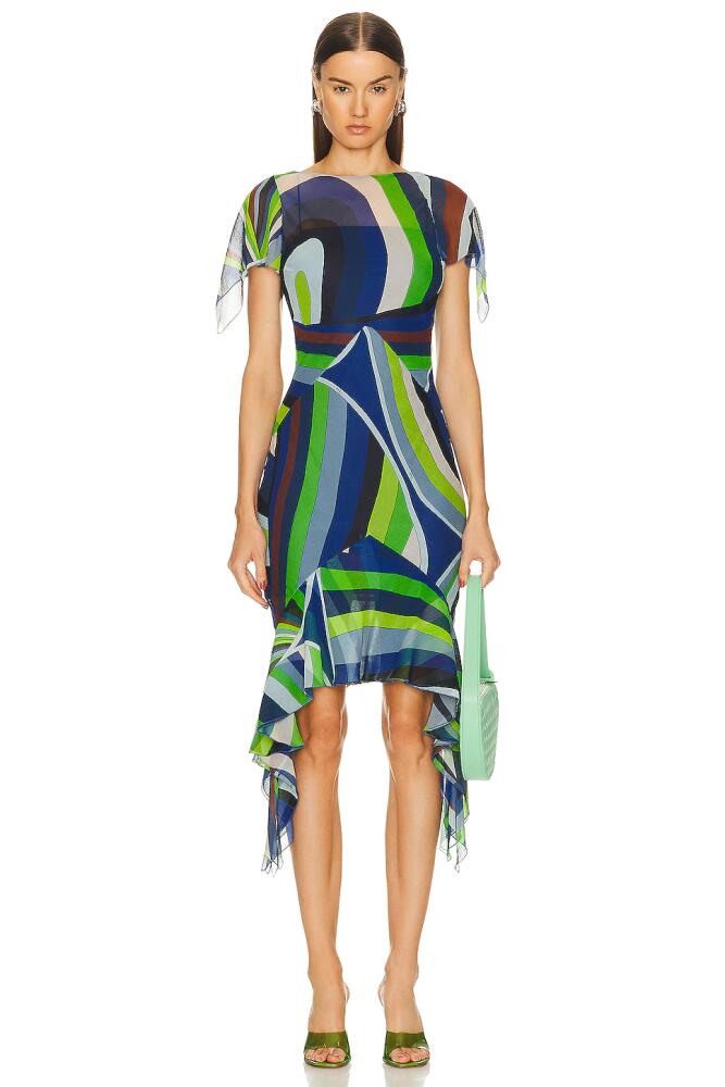 Emilio Pucci Ruffle Dress in Green,Blue Cover