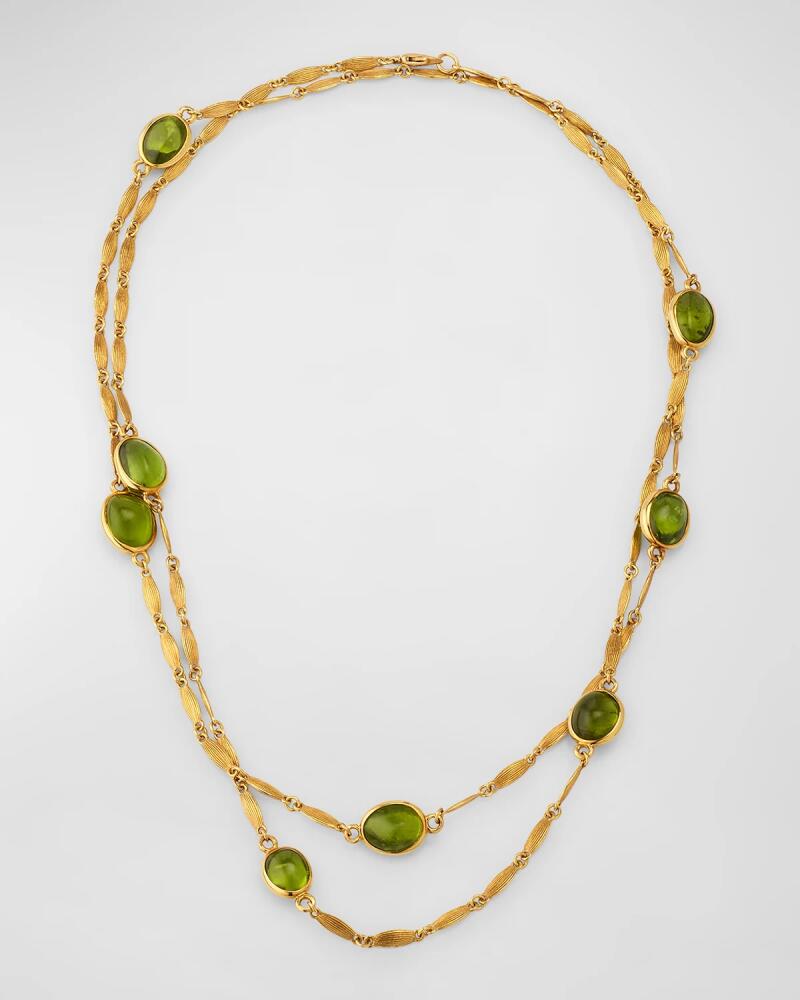 Goshwara G-One Textured Leaf Chain Necklace with Peridot Cover