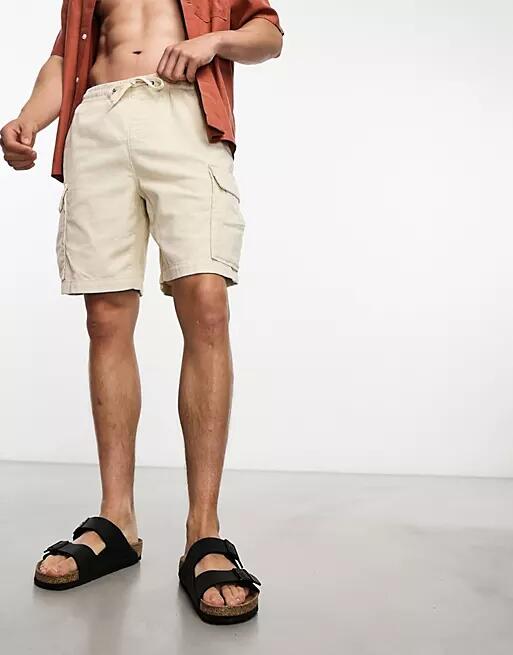 PacSun slater cord cargo shorts in cream-White Cover