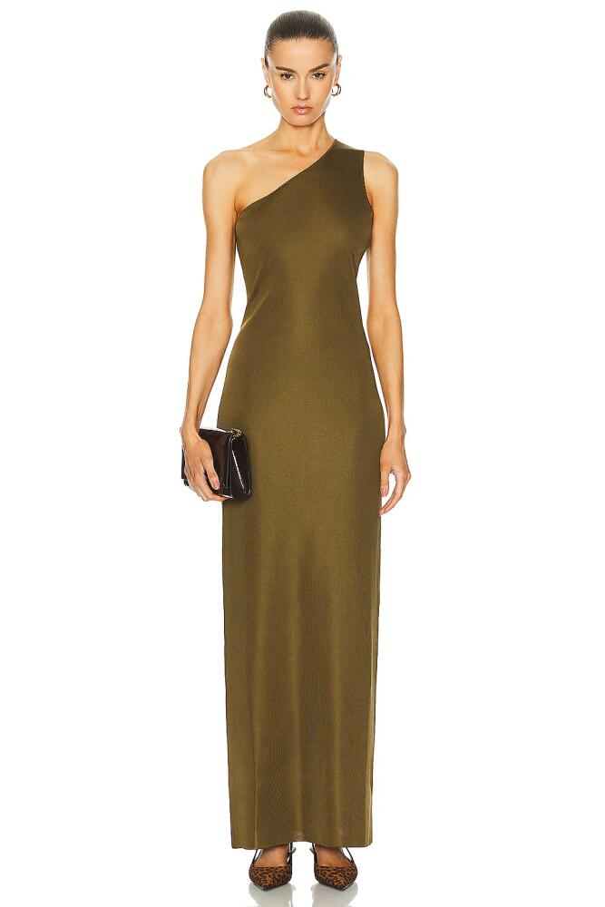 Saint Laurent One Shoulder Maxi Dress in Olive Cover