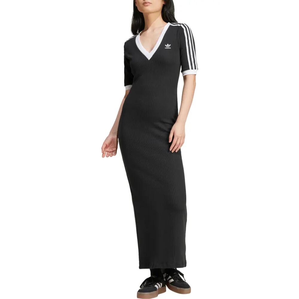 adidas Originals Adicolor 3-Stripes Knit Maxi Dress in Black Cover