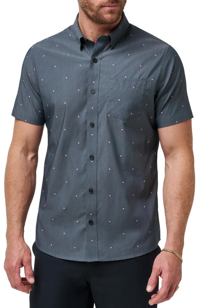 TravisMathew Blow the Foam Neat Short Sleeve Stretch Button-Up Shirt in Heather Black Cover