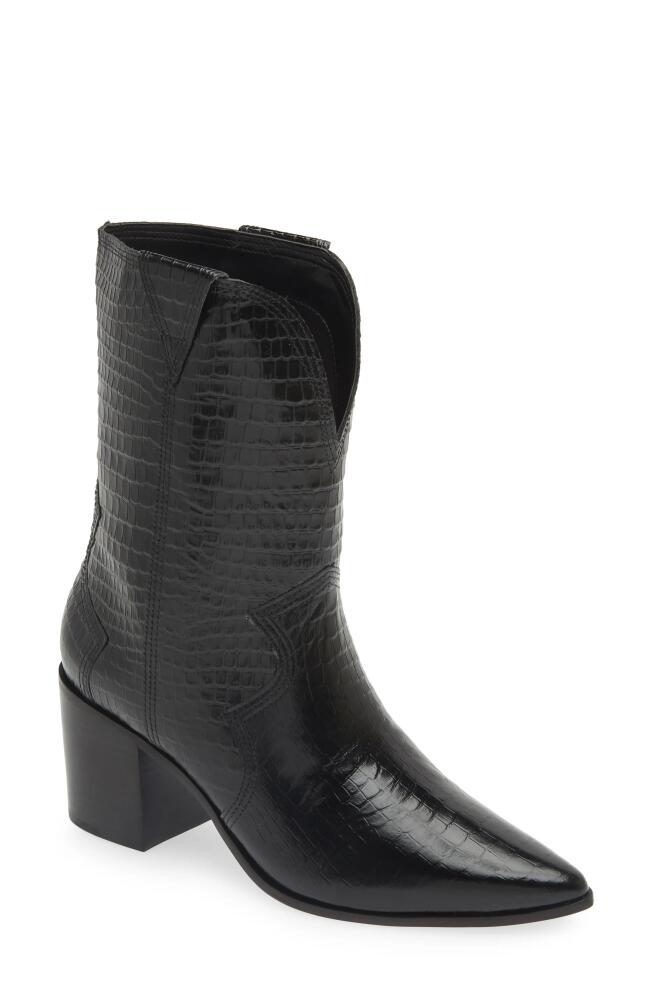 Kaanas Ver Croc Embossed Pointed Toe Western Boot in Black Cover