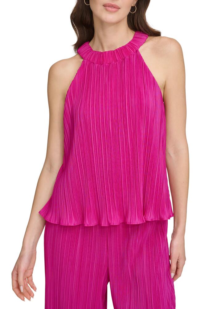 DKNY High Neck Sleeveless Plissé Top in Raspberry Cocktail Cover