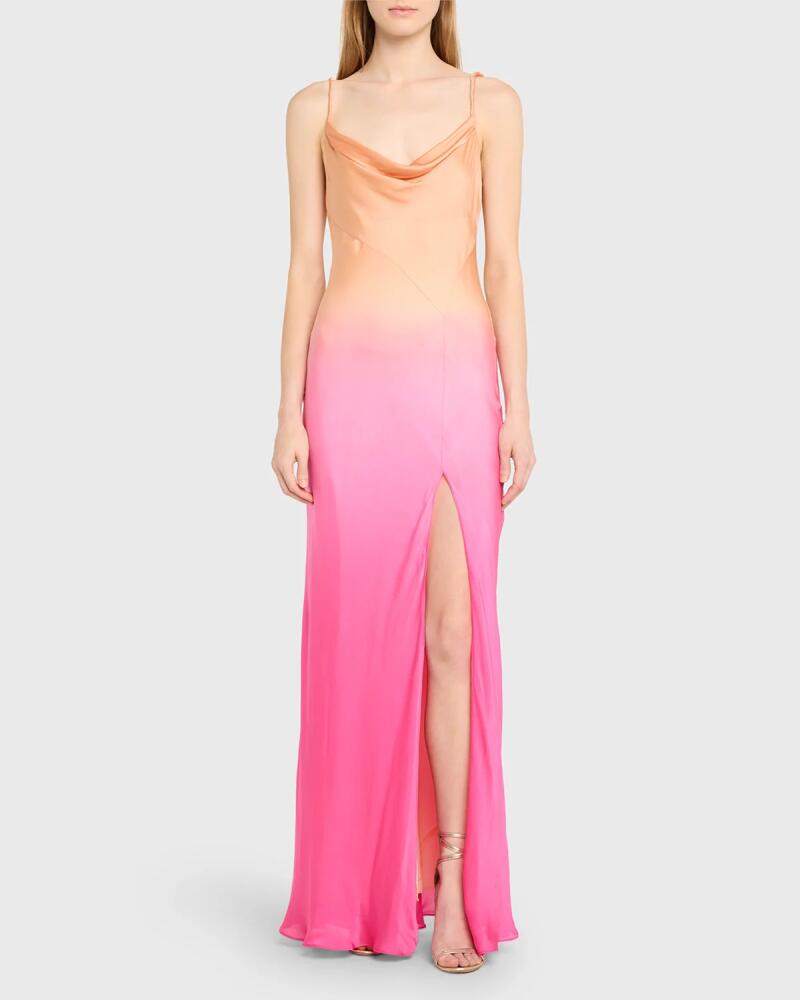 LoveShackFancy Nadine Ombre Silk Cowl-Neck Maxi Slip Dress Cover