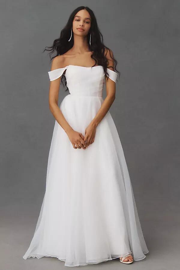 Jenny Yoo Bronte Off-The-Shoulder Organza A-Line Wedding Gown Cover