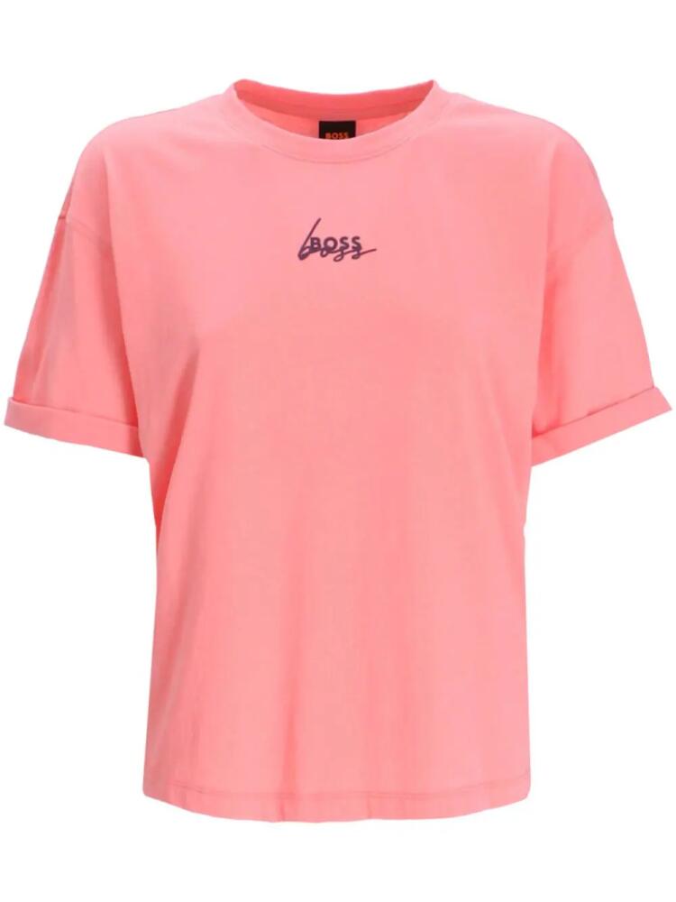 BOSS logo-print cotton T-shirt - Pink Cover