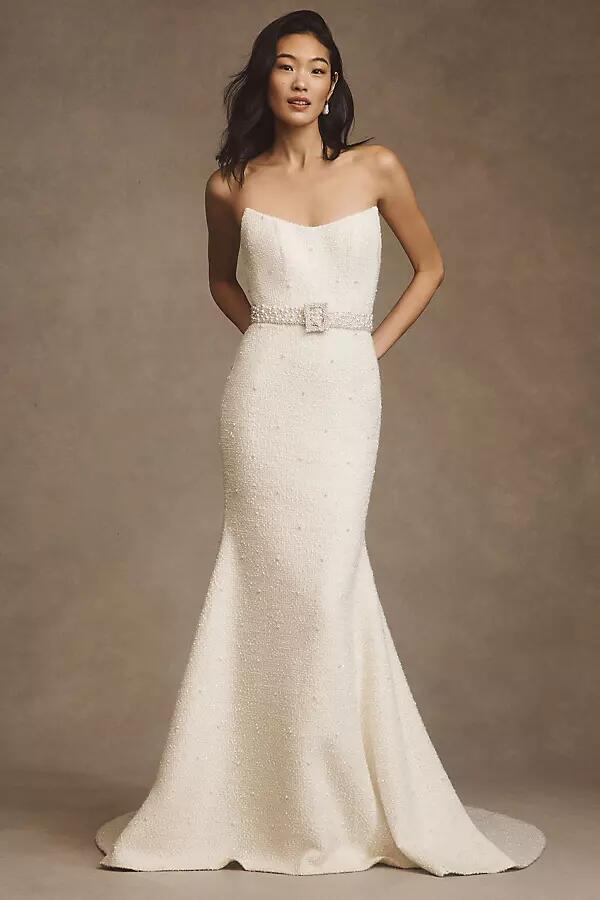 Watters Addie Strapless Tweed Wedding Gown Cover