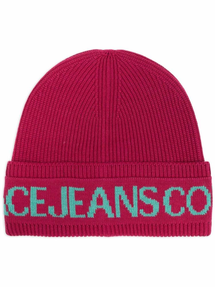 Versace Jeans Couture intarsia-logo knit beanie - Pink Cover