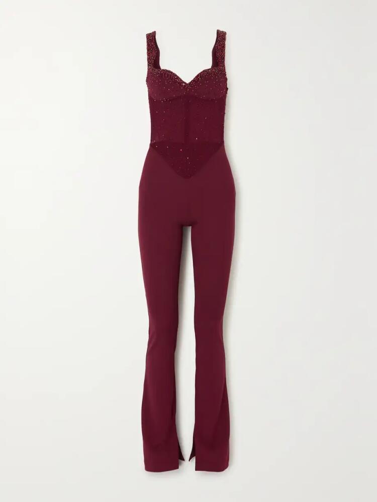 Clio Peppiatt - + The Vanguard Anemone Embellished Tulle-trimmed Stretch-crepe Jumpsuit - Red Cover