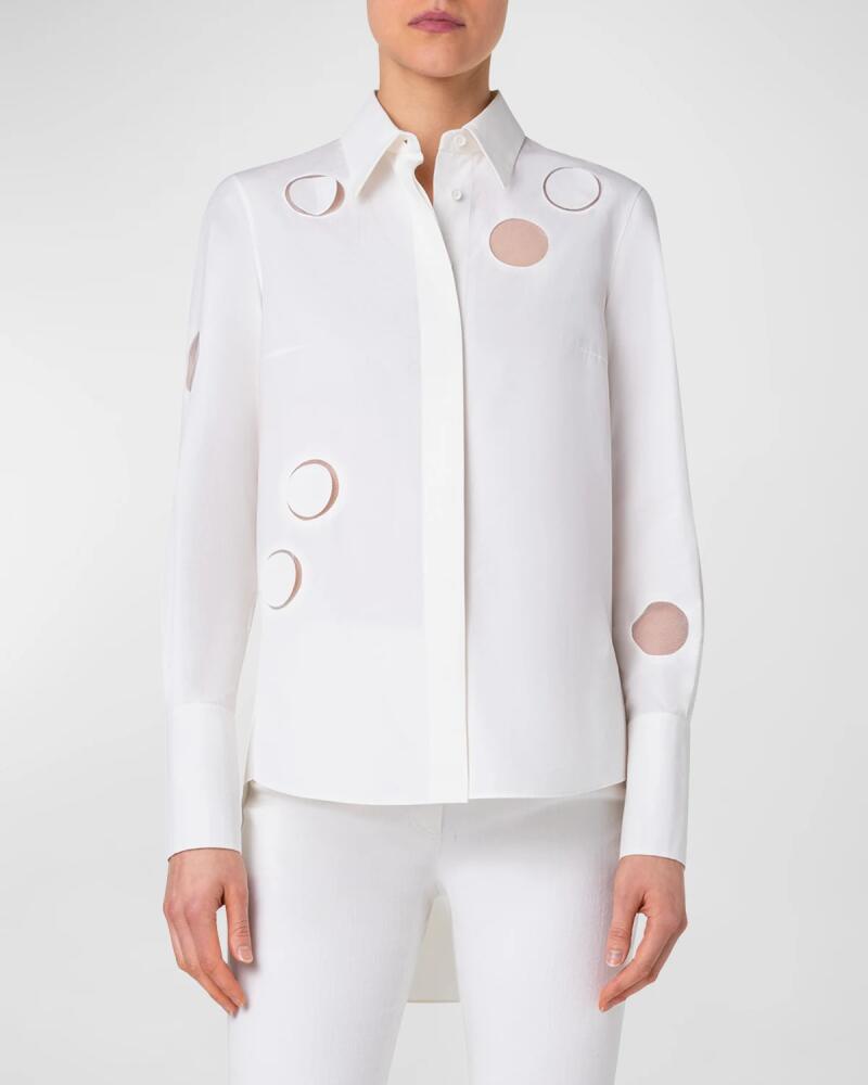 Akris punto Cotton Poplin Blouse with Dot Cut Outs Cover