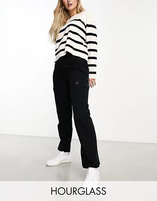 ASOS DESIGN Hourglass clean cargo pants with tab detail in black Cover