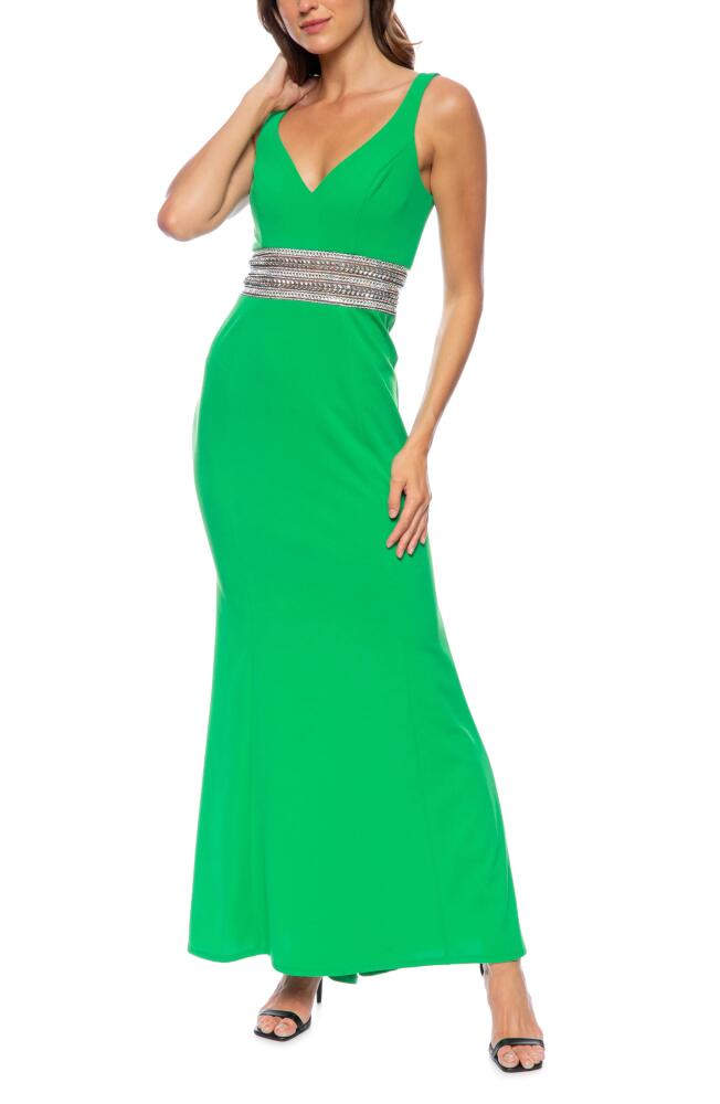 Marina Bead Waist Detail Sleeveless Gown in Green Cover