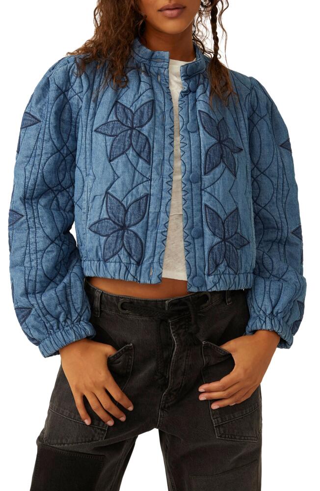 Free People Quinn Quilted Cotton Denim Jacket in Indigo Combo Cover