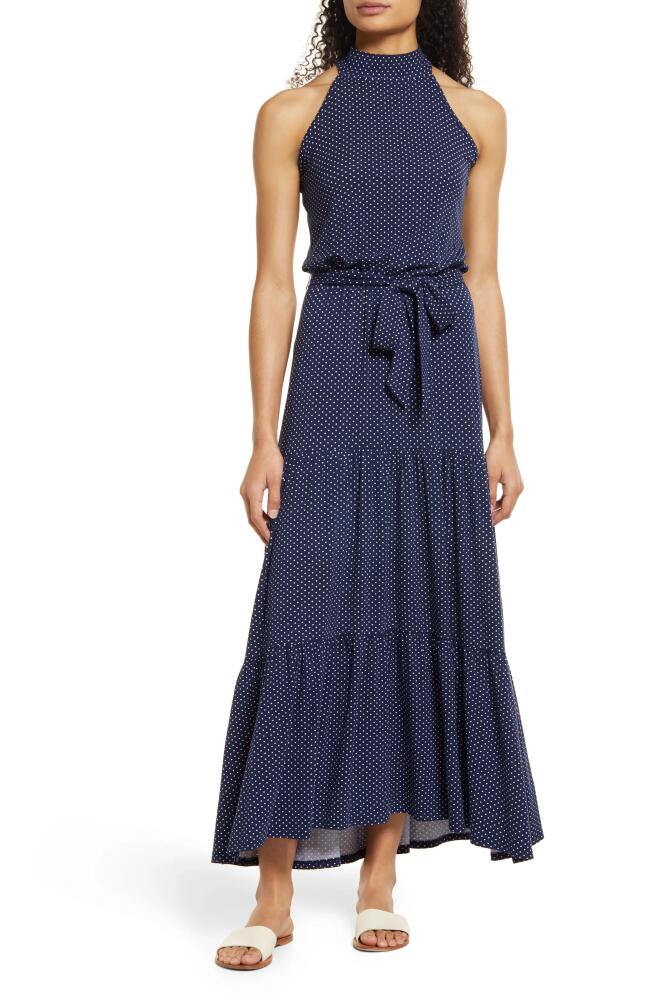 Loveappella Polka Dot Halter Neck Maxi Dress in Navy Cover