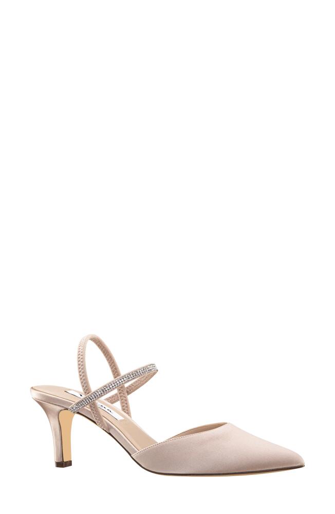 Nina Billie Slingback Pointed Toe Pump in Pearl Rose Crystol Satin Cover