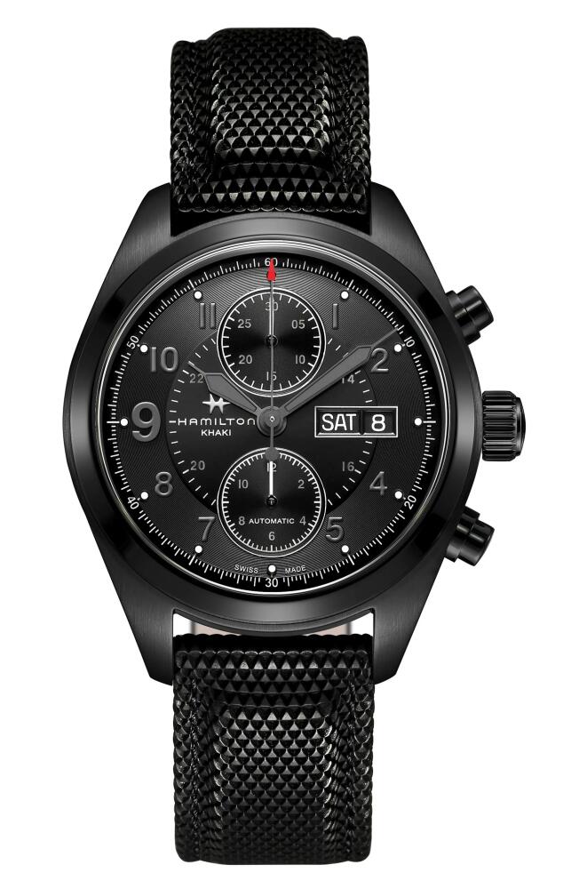 Hamilton Khaki Field Automatic Chronograph Silicone Strap Watch, 42mm in Black Cover