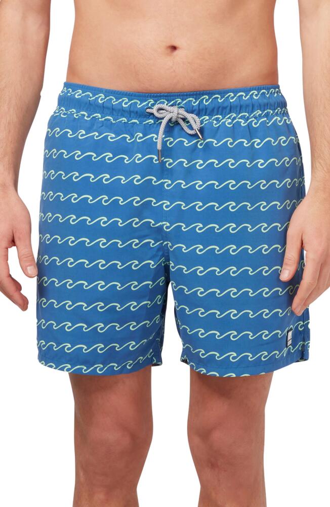 Tom & Teddy Wave Print Swim Trunks in Seafoam Cover