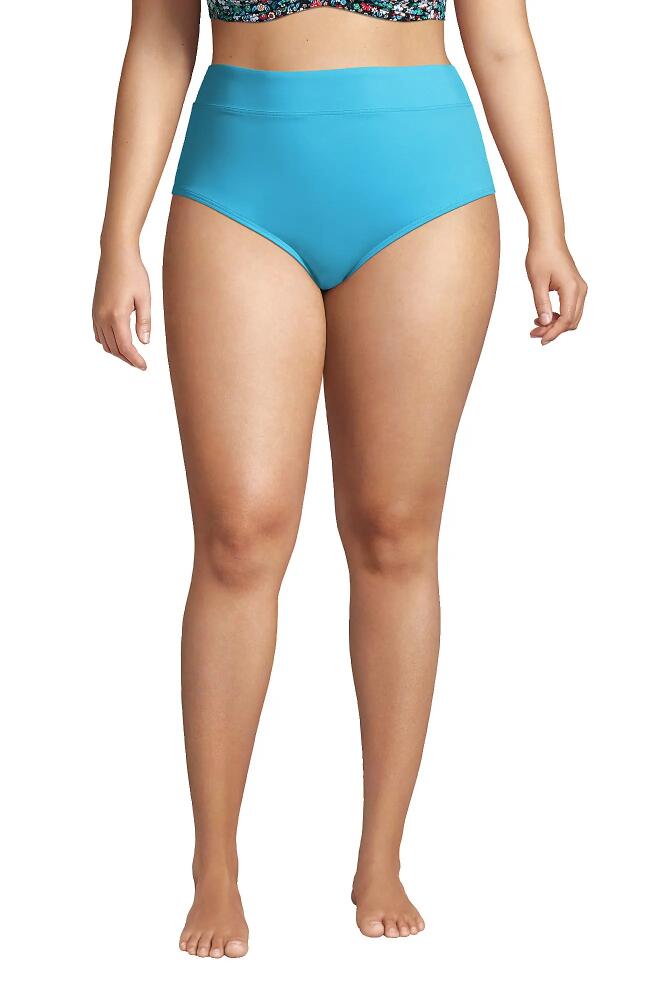 Lands' End Plus Size Tummy Control High Waisted Bikini Swim Bottoms in Turquoise Cover