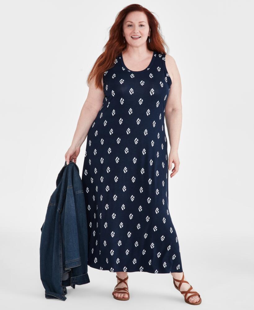 Style & Co Plus Size Printed Sleeveless Maxi Dress, Created for Macy's - Ikat Blue Cover