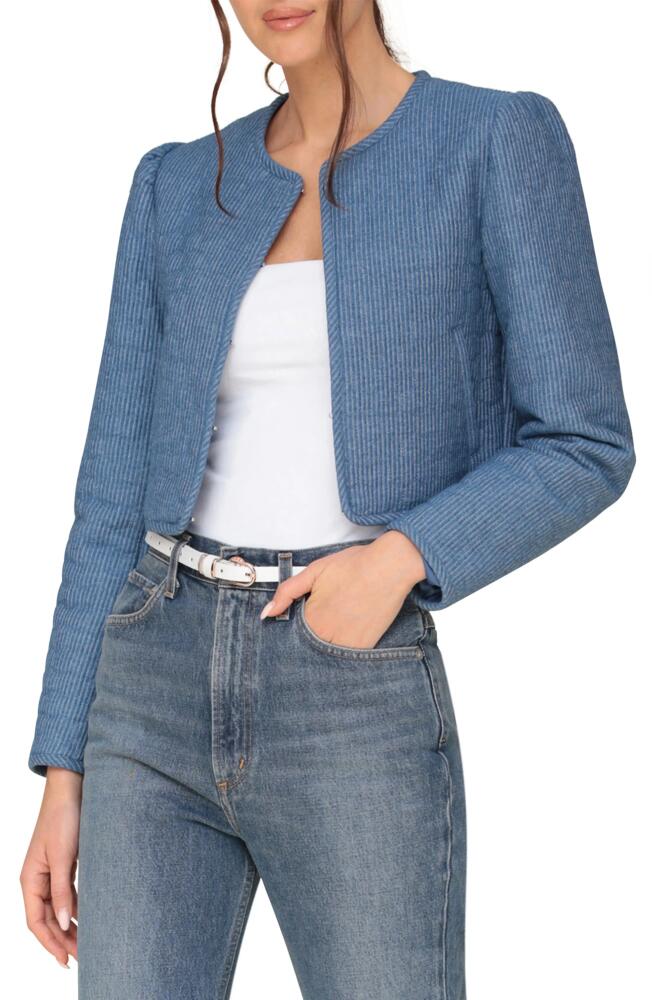 Avec Les Filles Puff Shoulder Quilted Crop Jacket in Medium Blue Cover