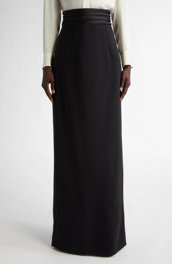 Carolina Herrera Silk Faille Cummerbund Maxi Stretch Virgin Wool Pencil Skirt in Black Cover